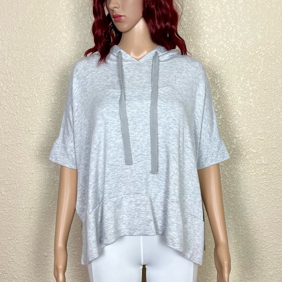 Lou & Grey French Terry Hoodie Womens Small Gray Oversized Side Slits - Picture 3 of 10